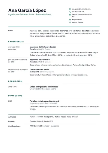 Tabular: Fechas en una columna estrecha y contenido a la derecha, con filetes finos: el Lebenslauf alemán.